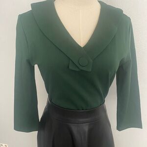Voodoo Vixen Forest Green Blouse with Button Detail